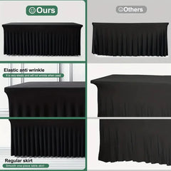 6ft, Rectangle Table Skirts, Polyester Fitted Table Covers, Black Table Cloth For 6 Ft Table With Skirt,Spandex Table Cover SHOWLU FASHION STORE