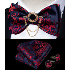 Pink Plaid Solid Men's Self Tie Bow Tie Silk Jacquard Woven Wedding Party Bowtie Hanky Brooch Set Men Butterfly Necktie DiBanGu SHOWLU FASHION STORE