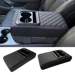 Auto Center Console Armrest Cushion With 2 Cup Holder PU Leather Armrest Pad Portable Car Amrest Pillow Cover Height Pad