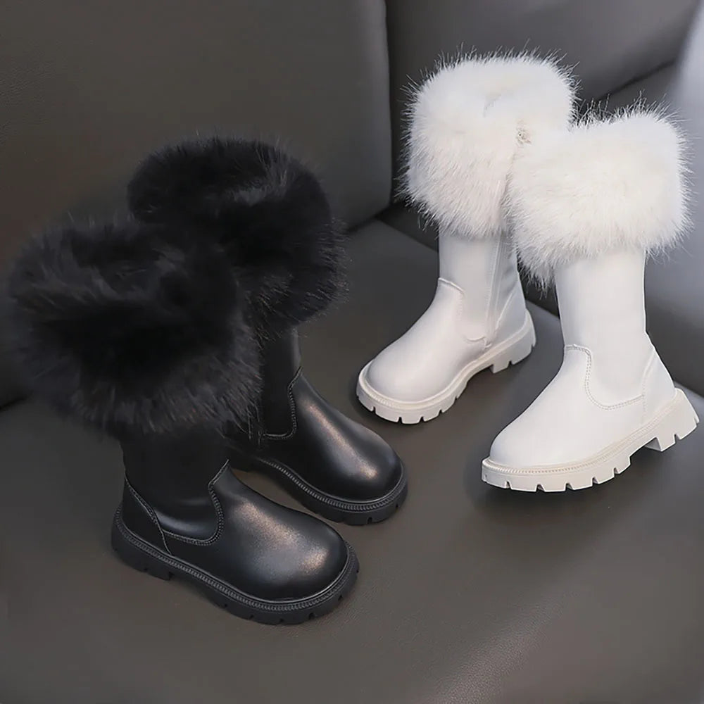 Teenager Girl's Snow Boots Thick Warm Faux Fur Fashion Shoes Platform Waterproof Long Boots For Girls Calf Length Casual Boots SHOWLU FASHION STORE