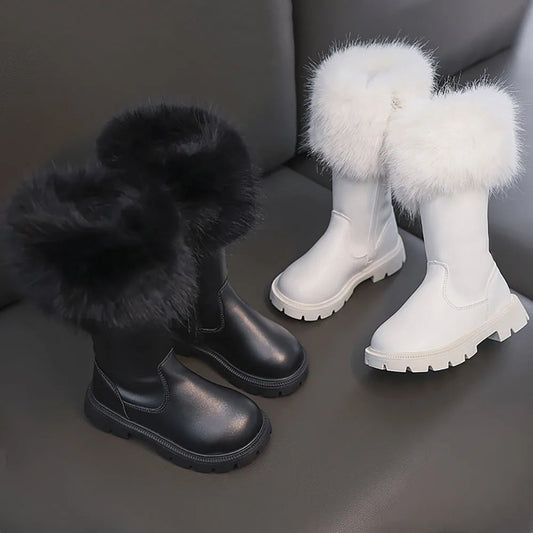 Teenager Girl's Snow Boots Thick Warm Faux Fur Fashion Shoes Platform Waterproof Long Boots For Girls Calf Length Casual Boots SHOWLU FASHION STORE