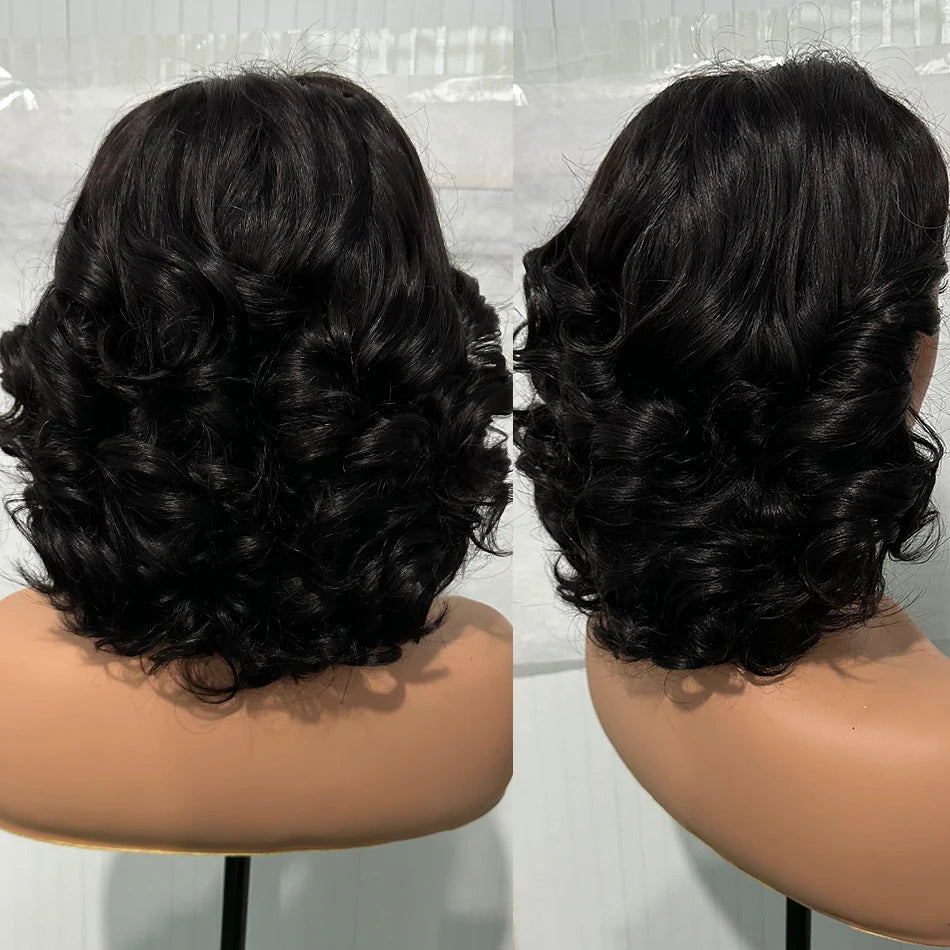 100% Malaysia Hair 250 Density Double Drawn P4 27 Ombre Highlight Bouncy Wave Wear and Go 5x5 Glueless Human Hair Bob Curly Wigs SHOWLU FASHION STORE