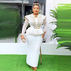 2025 Spring African Clothes for Women 2 PCS Sets Tops and Skirts Suit Dashiki Ankara Outfit Robe Plus Size Wedding Party Dresses SHOWLU FASHION STORE