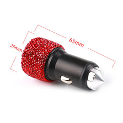 Car Charger Diamond-mounted Car Phone Safety Hammer Charger Dual USB Fast-Charged Diamond Car Phone Aluminum Alloy Charger