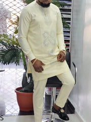 2025 New men's suit, white pocket, 2-piece set, luxury wedding casual suit, traditional African style of ethnic minorities