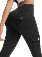 Women High Waist High Stretch Pocket Cargo Pants Scrunch Booty Workout Athletic Gym Bottoms Quick Drying Sports Leggings