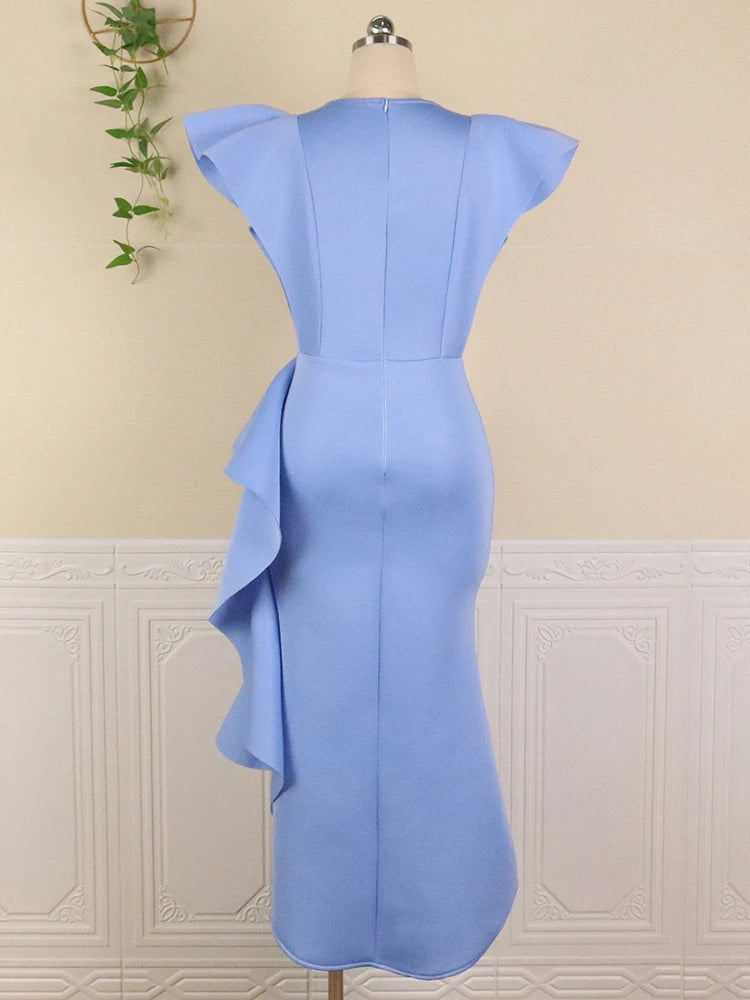 AOMEI Elegant Woman Ceremony Dress Ruffle Slit Sexy Stylish Occasion Vestido Date Out Night Celebrate Princess Event Robe Summer SHOWLU FASHION STORE