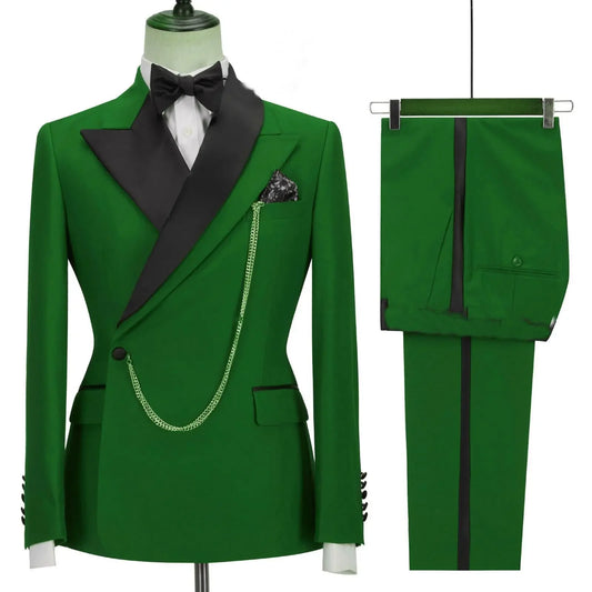 2024 New Design Double Breasted Men Suit With Pants Burgundy 2 Pieces Slim Fit Wedding Costume Party Prom Blazer Male Wear