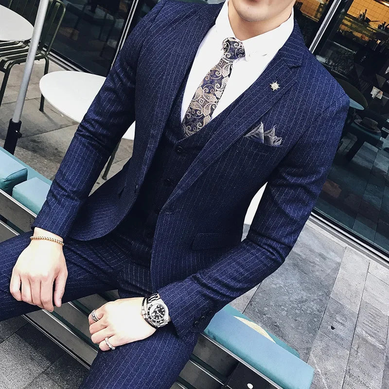 S-7XL (Jacket+Vest+Pants) Fashion Boutique Lattice Formal Business Mens Suit 3Pcs Set Groom Wedding Dress Plaid Suit Show Stage SHOWLU FASHION STORE