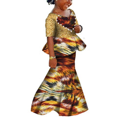African Kids Dresses African Dashiki Print Cotton Wax Matching Dresses Africa Children Summer Plus Size Clothing