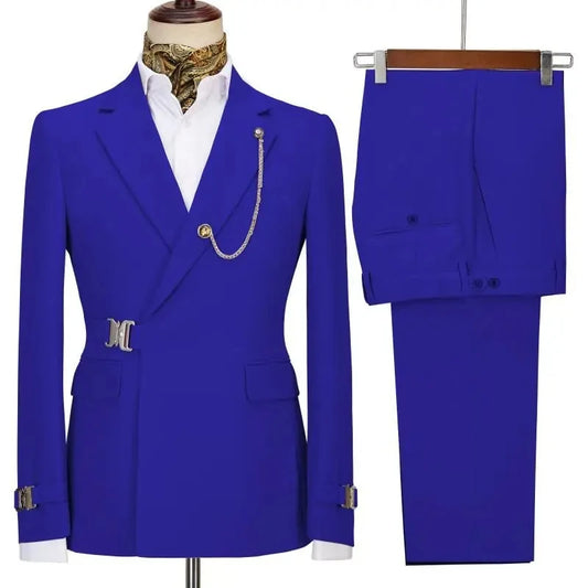Elegant Men's Suits 2 Pieces Blazer Pants Italian Design Notched Lapel Party Wedding Slim Fit Costume Homme (Blazer+Pants)