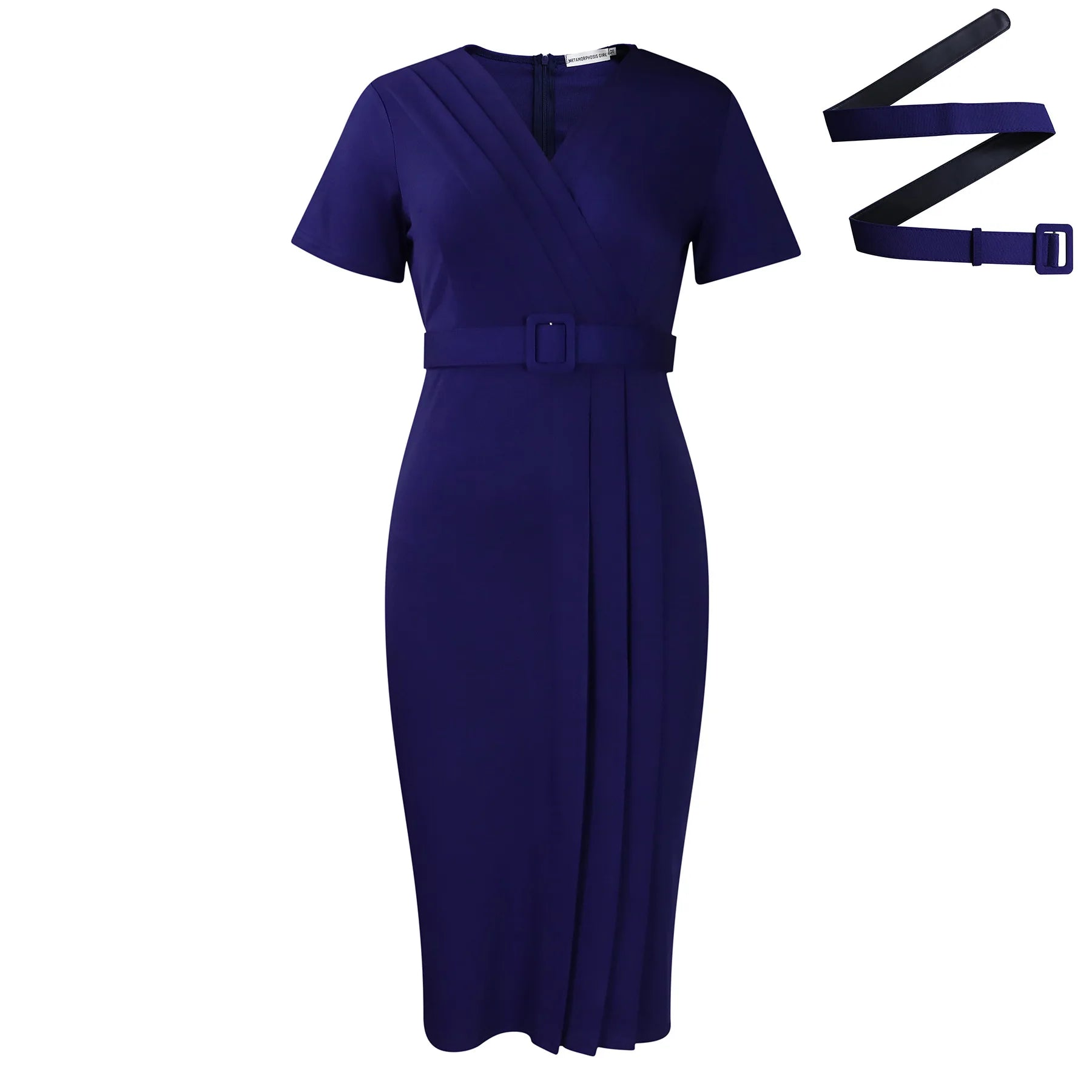 Women's 2024 summer new short-sleeved V-neck waist solid color Tongle fashion dress SHOWLU FASHION STORE