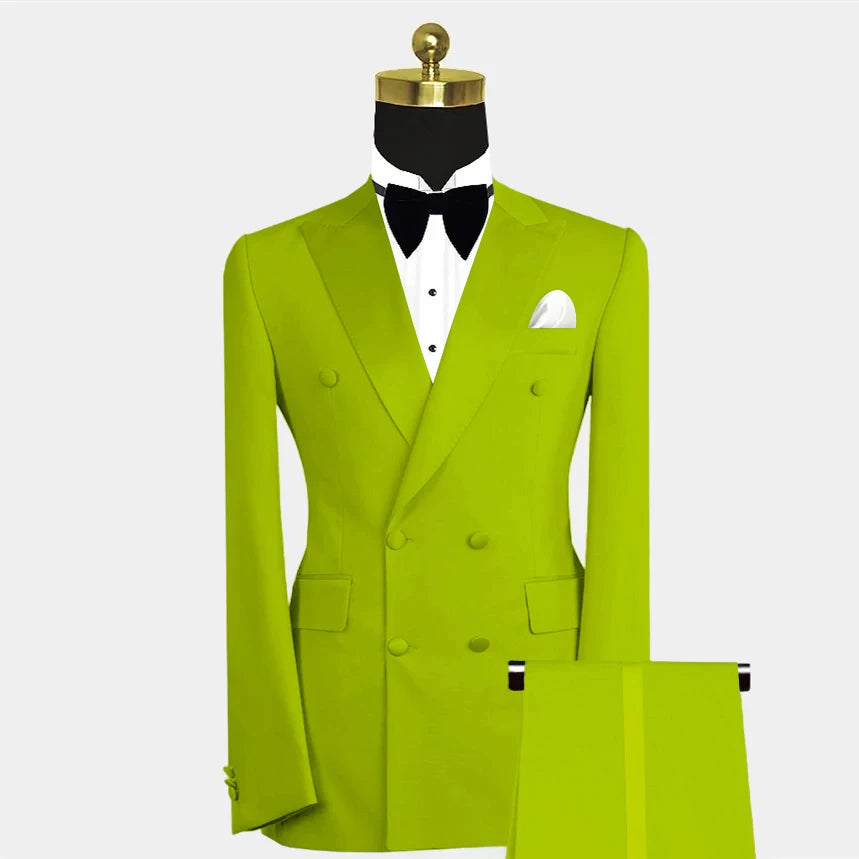 Formal Blue Luxury Men Suits Double Breasted Peak Lapel Blazer Wedding Prom Party Tailor 2 Piece Jacket Pants Set Outfits Terno SHOWLU FASHION STORE
