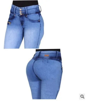 Close-fitting Jeans Women's New Autumn High-waisted Grind White Pleated Button Zipper Pencil Pants Small Foot Pants Jeans Y2k SHOWLU FASHION STORE
