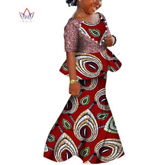 African Kids Dresses African Dashiki Print Cotton Wax Matching Dresses Africa Children Summer Plus Size Clothing WYT529