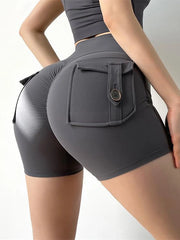 Summer Peach Butt Fitness Exercise Three-Quarter Pants Cargo Air Dry Pocket Yoga Tight lift the hips Women's Shorts