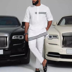 2025 New men's suit, white pocket, 2-piece set, luxury wedding casual suit, traditional African style of ethnic minorities