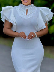 Women's 2025 new spring/summer fashion sexy lotus sleeve beaded party dinner dress trend dress
