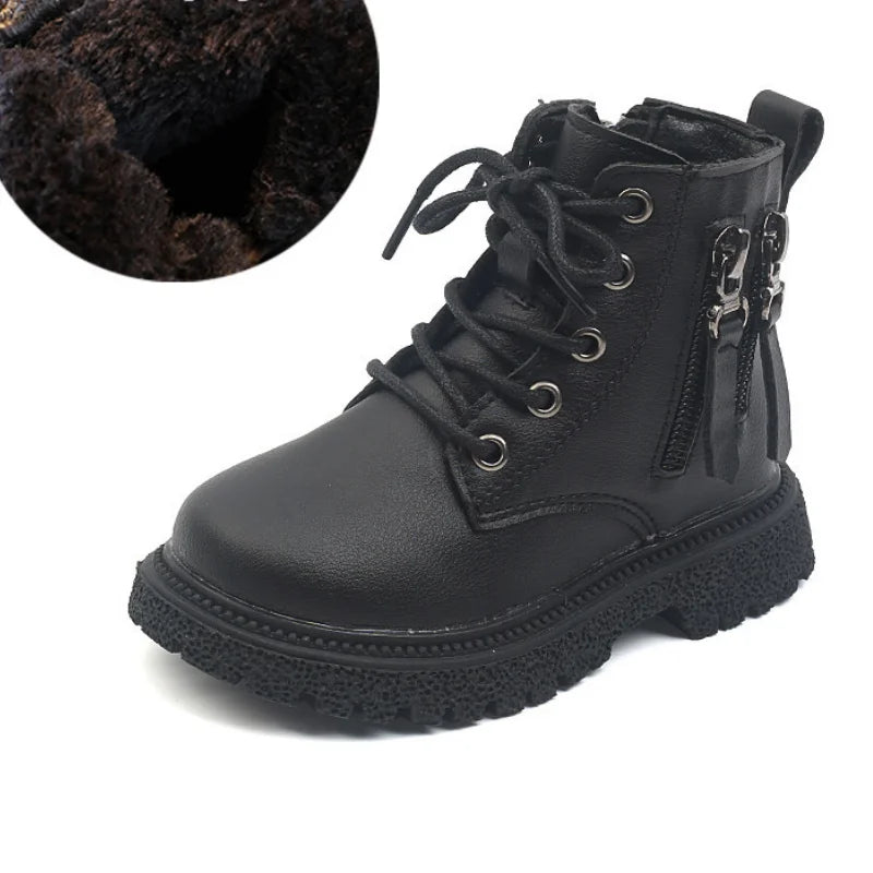 Rubber Boots for Children Boys Tide Boots Autumn Winter Warm Cotton Ankle Boots for Kindergarten Girls Kids Boots Double Zip New SHOWLU FASHION STORE