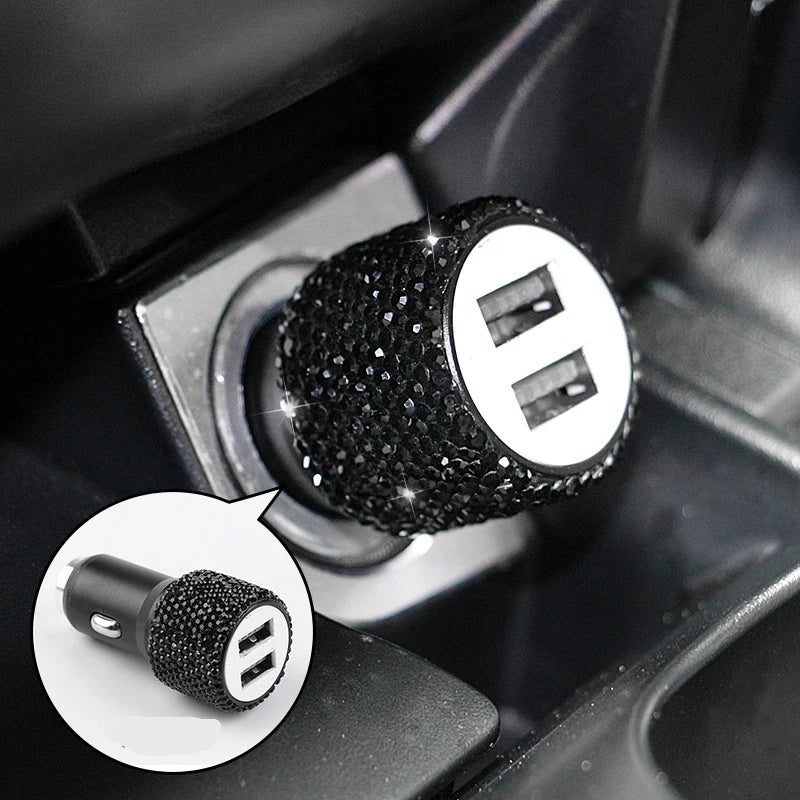 Car Charger Diamond-mounted Car Phone Safety Hammer Charger Dual USB Fast-Charged Diamond Car Phone Aluminum Alloy Charger