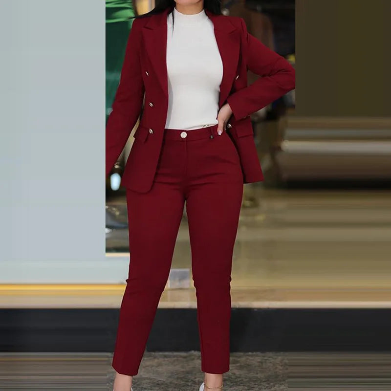 Women Two Pieces Pant Suits, Spring Autumn Loungewear Solid Fashion Matching Sets, 2023 Cardigan Top Pencil Pants Ladies Outfit SHOWLU FASHION STORE
