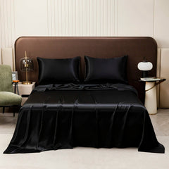 Satin Silk Bed Sheet with Pillowcase Twin/Full/Queen/King Top Sheets Solid Color Flat Bed Sheets Smooth Bed Sheet Sets SHOWLU FASHION STORE