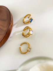 Peri'sbox Vintage Elegant Gold Plated Geometric Moonstone Zircon Rhinestone Open Rings for Women Party Daily Jewelry Waterproof SHOWLU FASHION STORE