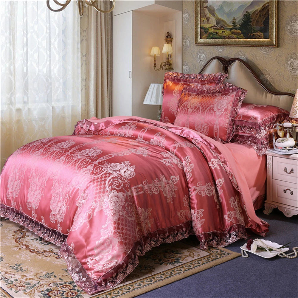 Nordic Satin Jacquard Duvet Cover Set Luxury Flower Bedding Set Adlut Quilt Cover Pillowcases Sheet Twin Queen King Home Texiles SHOWLU FASHION STORE