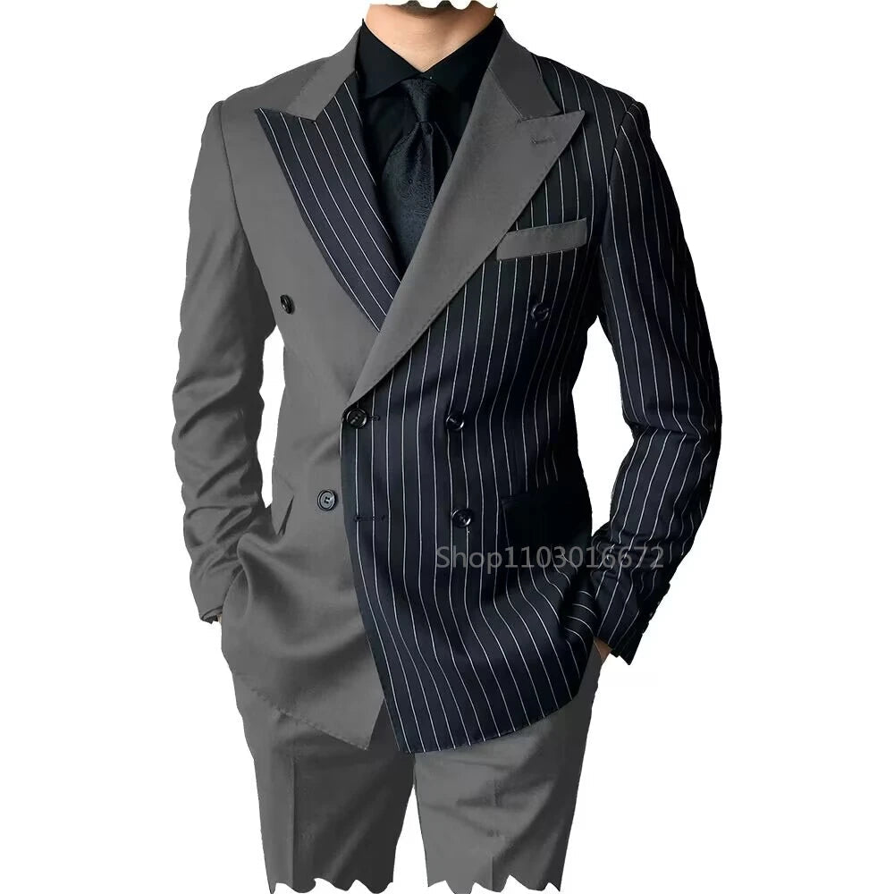 New Style Slim Fit Men Suits 2 Piece Groom Tuxedos Peak Lapel Double Breasted Blazer Pants Sets Prom Business Costume Homme SHOWLU FASHION STORE