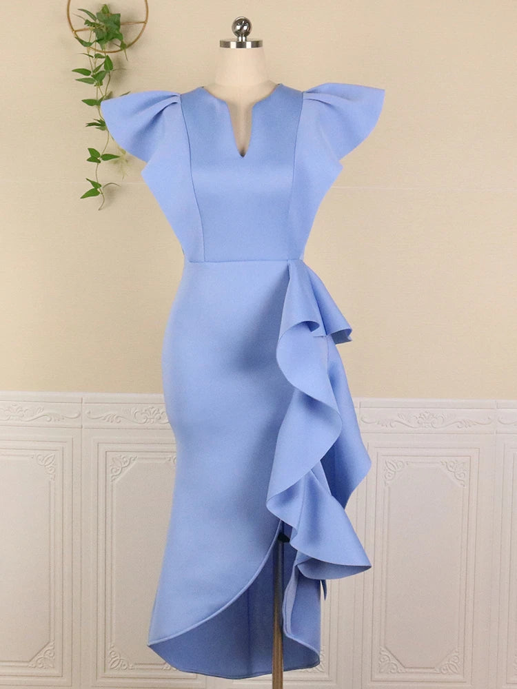 AOMEI Elegant Woman Ceremony Dress Ruffle Slit Sexy Stylish Occasion Vestido Date Out Night Celebrate Princess Event Robe Summer SHOWLU FASHION STORE
