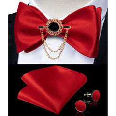 Pink Plaid Solid Men's Self Tie Bow Tie Silk Jacquard Woven Wedding Party Bowtie Hanky Brooch Set Men Butterfly Necktie DiBanGu SHOWLU FASHION STORE