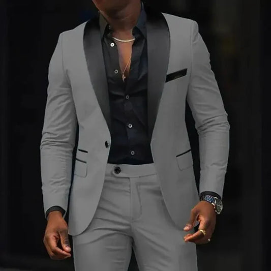2 Piece Solid Casual Men Wedding Suits Slim Fit Shawl Lapel Blazer Pant Designs Party Prom Suits Best Man Business Wear Suit