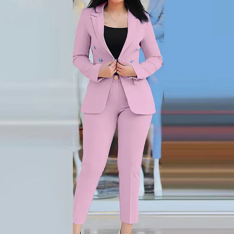 Women Two Pieces Pant Suits, Spring Autumn Loungewear Solid Fashion Matching Sets, 2023 Cardigan Top Pencil Pants Ladies Outfit SHOWLU FASHION STORE