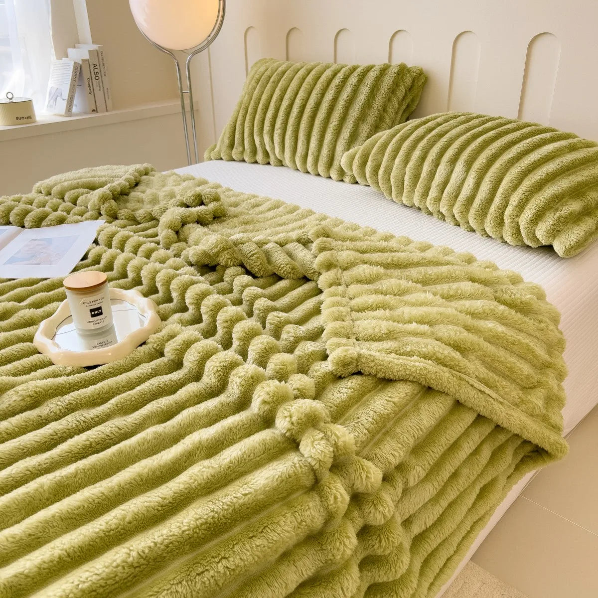 Solid color thickened wide striped multifunctional blanket, can be used as bed sheet cover blanket, nap blanket, pet blanket SHOWLU FASHION STORE