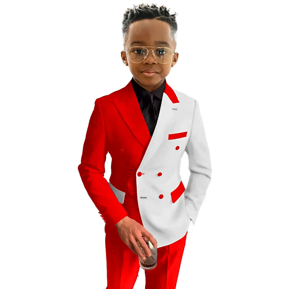 Boys Suit Fashion Wedding Tuxedo 2-piece Set Pointed Collar Jacket Double Breasted Blazer Pants for Party SHOWLU FASHION STORE