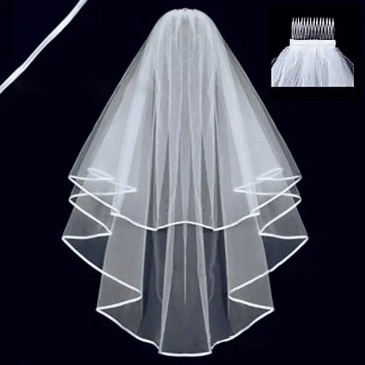 Showlu Fashion Store 0 Type 1 Ivory Short Simple Wedding Veil Tulle Two Layer With Comb White Ivory Bridal Veil for Bride for Marriage Wedding Accessories