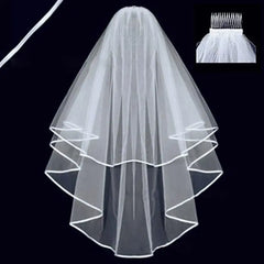 Showlu Fashion Store 0 Type 1 Ivory Short Simple Wedding Veil Tulle Two Layer With Comb White Ivory Bridal Veil for Bride for Marriage Wedding Accessories