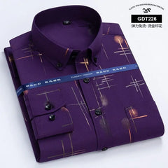 Showlu Fashion Store 0 4 / 38 Social New Slim Fit Spring and Autumn Seasons Thin Long Sleeve Men's Non iron Shirt Fashion Business Casual Gold Plated Plaid