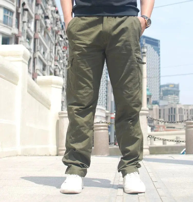 Spring Cotton Outdoor Multi - Pocket Elastic Waist Casual Pants - SHOWLU FASHION STORE