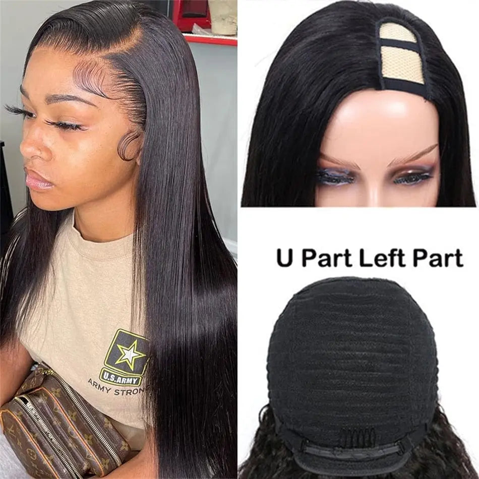 Showlu Store Nation 0 8inches / 180 Destiny / Left Part Straight Wigs Cheap U Part Wig Brazilian Human Hair Wigs For Women Virgin Hair Glueless Middle U Shape Wig 180 Density wholesale