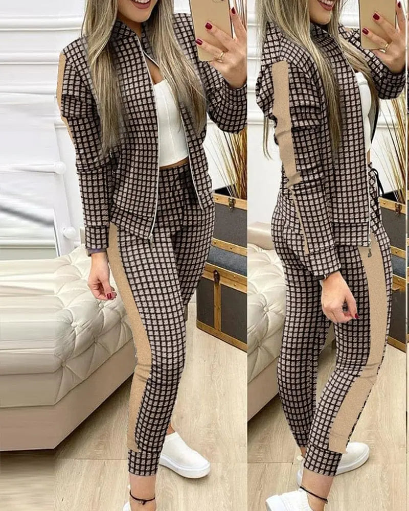 Showlu Fashion Store 0 coffee / S Trend Leopard 2 Two Piece Set Women Outfits Activewear Zipper Top Leggings Women Matching Set Tracksuit Female Outfits for Women