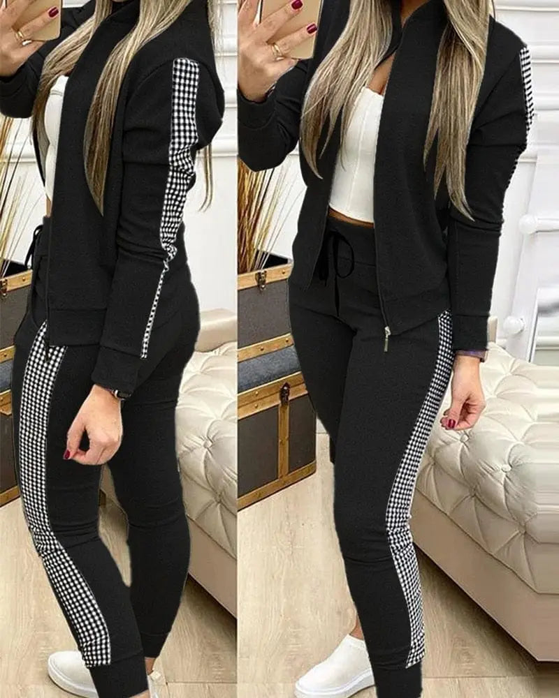 Showlu Fashion Store 0 Black / S Trend Leopard 2 Two Piece Set Women Outfits Activewear Zipper Top Leggings Women Matching Set Tracksuit Female Outfits for Women