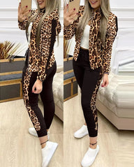 Showlu Fashion Store 0 Leopard / S Trend Leopard 2 Two Piece Set Women Outfits Activewear Zipper Top Leggings Women Matching Set Tracksuit Female Outfits for Women
