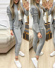 Showlu Fashion Store 0 Gray / S Trend Leopard 2 Two Piece Set Women Outfits Activewear Zipper Top Leggings Women Matching Set Tracksuit Female Outfits for Women