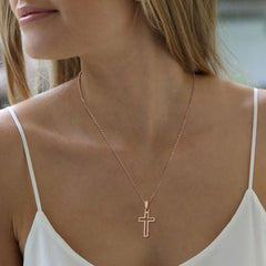 Showlu Fashion Store 0 Vnox Cutout Cross Necklace for Men Women, Stainless Steel Hollow Cross Pendant with 24" Box Chain, Religious Faith Christ Collar