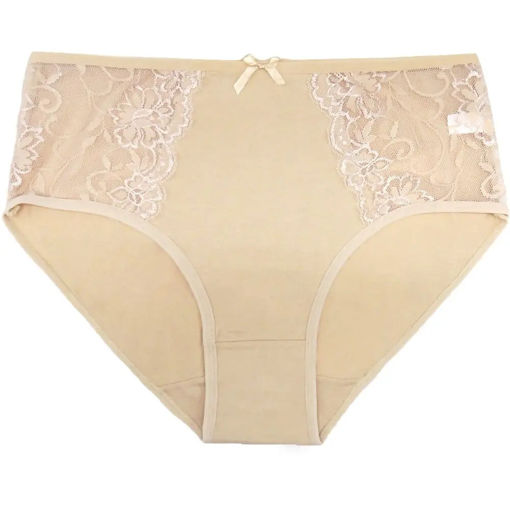  Showlu Fashion Store 0 Women's cotton briefs sexy mid-rise solid lace waist patchwork panties Ladies briefs plus size women briefs underwear 3 Pcs/lot