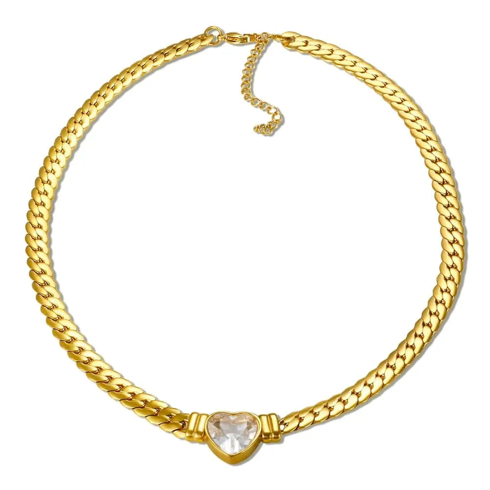 Showlu Store Nation 0 Gold WH Necklace ZMFashion Gold-Plated Waterproof Stainless Steel Jewelry Set Luxury Love Heart Shape Chain Necklace Nail Bracelet Set for Women