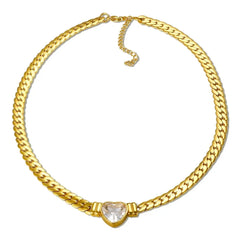 Showlu Store Nation 0 Gold WH Necklace ZMFashion Gold-Plated Waterproof Stainless Steel Jewelry Set Luxury Love Heart Shape Chain Necklace Nail Bracelet Set for Women