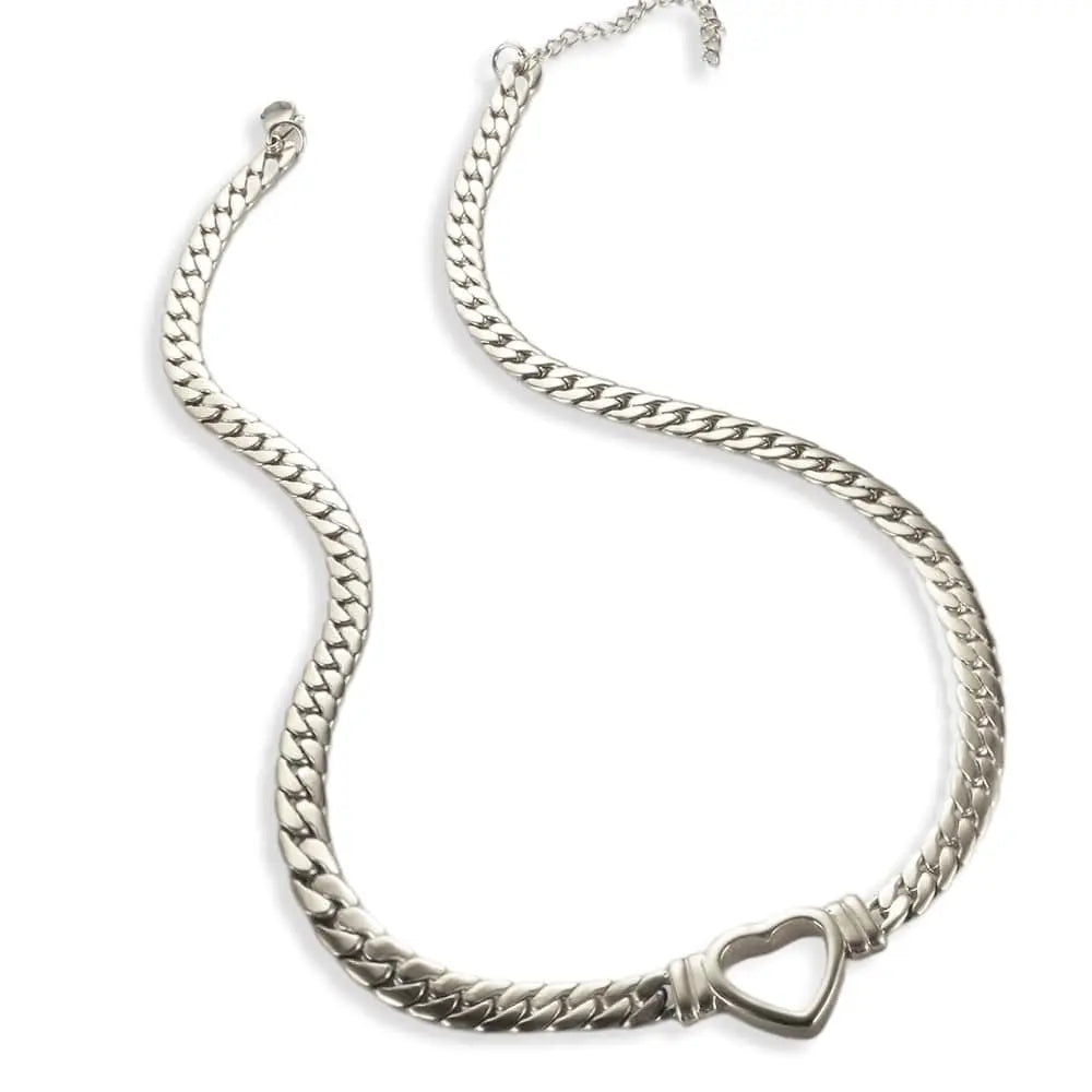 Showlu Store Nation 0 Silver Necklace ZMFashion Gold-Plated Waterproof Stainless Steel Jewelry Set Luxury Love Heart Shape Chain Necklace Nail Bracelet Set for Women