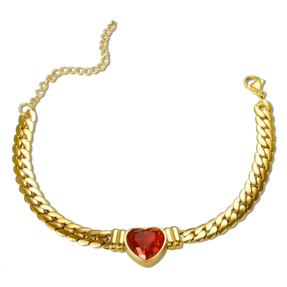 Showlu Store Nation 0 Gold RD Bracelet ZMFashion Gold-Plated Waterproof Stainless Steel Jewelry Set Luxury Love Heart Shape Chain Necklace Nail Bracelet Set for Women
